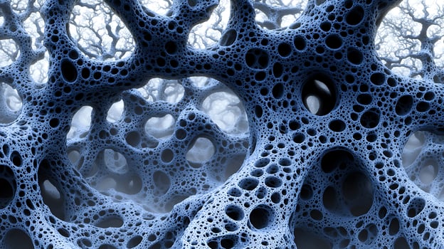 Surreal Fractal Landscape with Organic Patterns and Alien Forms in Blue Hues photo