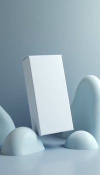 Leaning white box with abstract rounded backdrop photo
