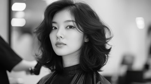 Stylish black and white portrait of a young woman. photo
