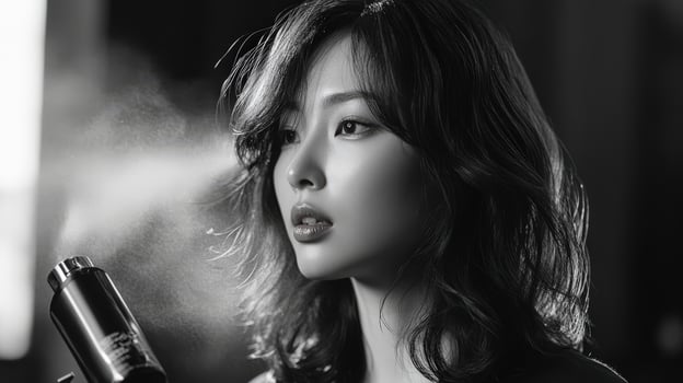 Monochromatic portrait of a woman with styled hair. photo