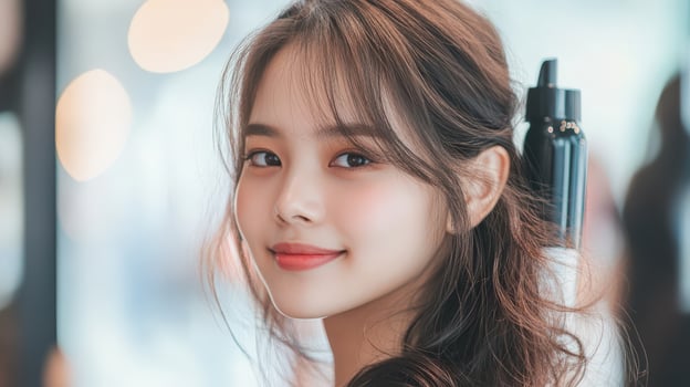 Close-up portrait of a young woman with a gentle expression. photo