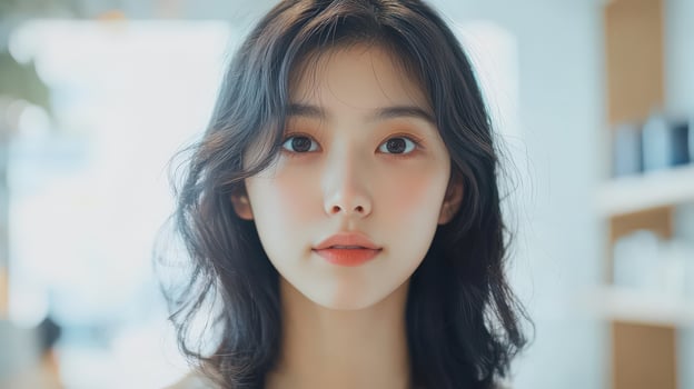 A woman with dark hair and a white shirt photo