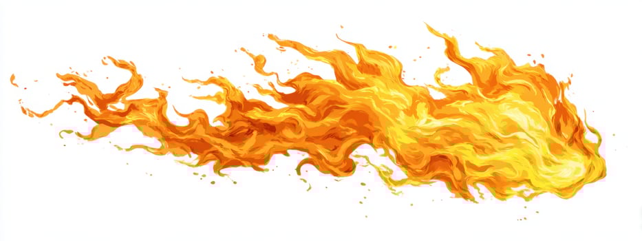 Illustration of a Fire Stream with Vivid Yellow and Orange Flames Dancing Against a White Background Portraying Energy Heat and Intense Combustion photo