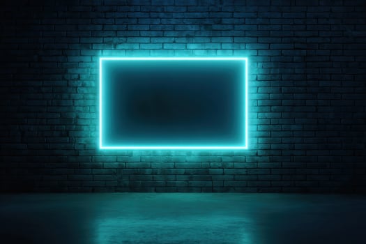 Neon neon square frame on brick wall photo