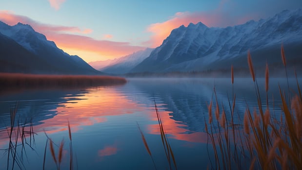Mountain Lake at Sunset Peaceful Reflection Landscape photo