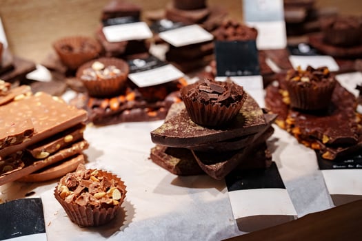 Indulgent chocolate delicacies displayed in a confectionery shop during the afternoon photo