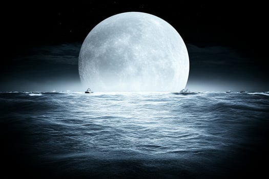 A large moon in the sky over the ocean photo
