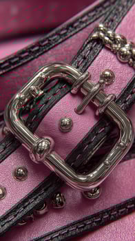 Close-up view of pink leather straps with silver buckle details showcasing craftsmanship and design elements photo