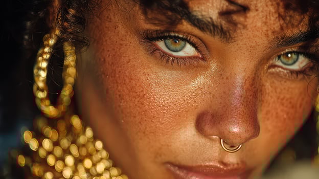 Captivating close-up of a person showcasing unique features and vibrant accessories during daylight hours photo