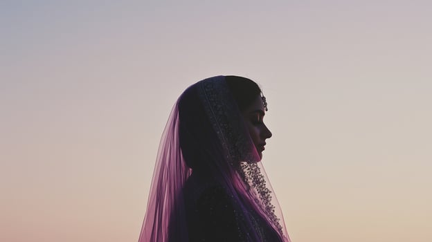 A silhouette of a bride in a veil photo