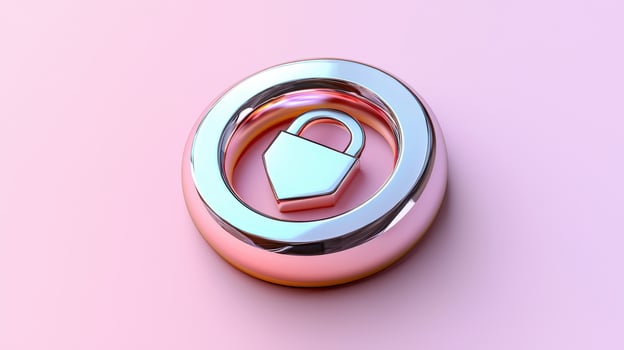 A shiny metal lock on a pink background photo
