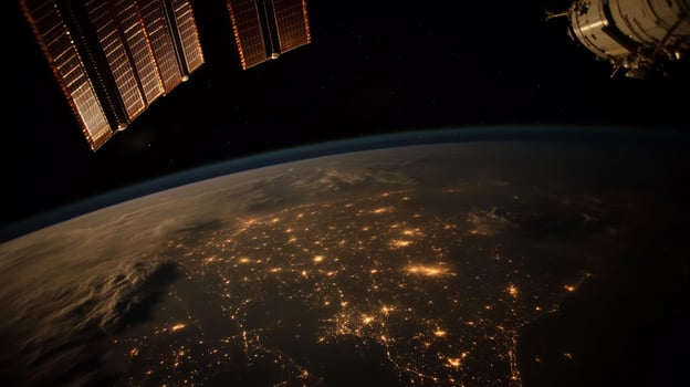 View of Earth illuminated at night from the International Space Station orbiting above photo