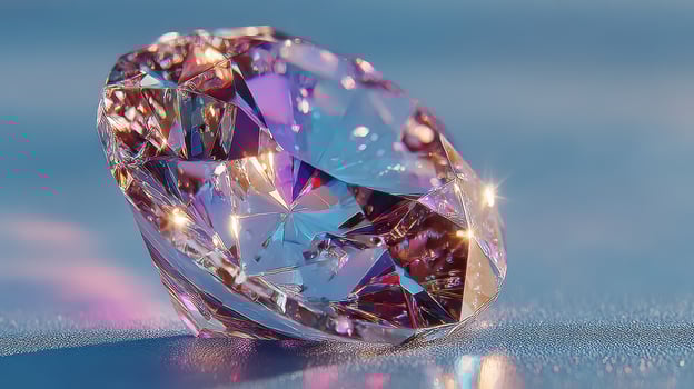 Radiant diamond sparkles under soft light on a smooth surface, highlighting intricate facets and colors photo
