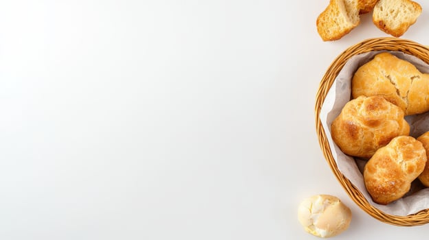 Bread in basket on white background photo