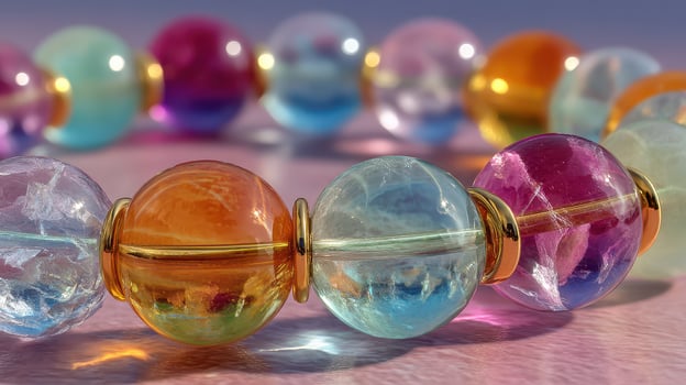 Colorful handcrafted glass beads in a beautiful arrangement showcasing intricate designs and vibrant colors photo