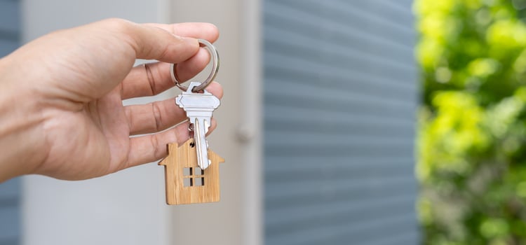 lease, rental and sell home. Real estate agent hold key for new house or real estate. rent house, Sales, loan credit financial, insurance, Seller, dealer, installment, buy, sell, move in photo