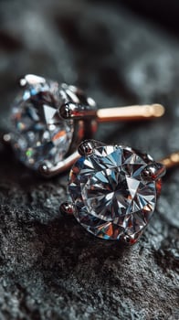 Sparkling diamond earrings showcased on textured surface highlight luxury and elegance in jewelry design photo