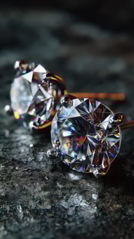 Elegant close-up of sparkling diamond earrings showcasing intricate cut and brilliance against a dark background photo