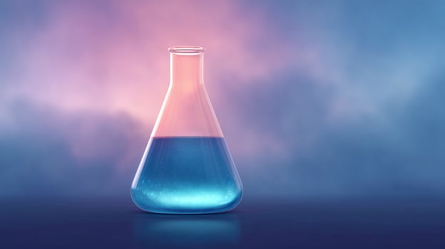 Colorful experiment in a flask against gradient background photo