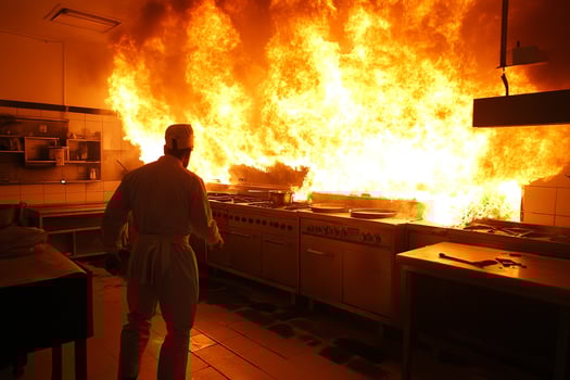 A man in a white uniform standing in front of a kitchen photo