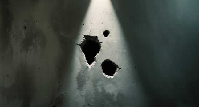 A hole in a wall with a light shining through it photo