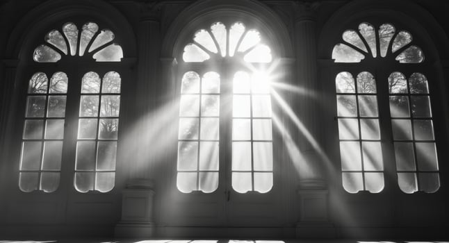 Sunlight shining through the windows of a church photo