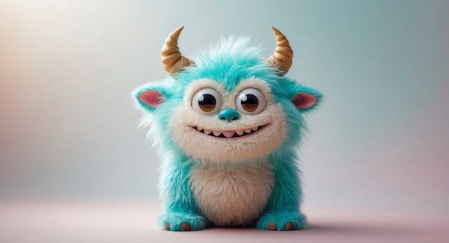 A blue and white monster with horns photo