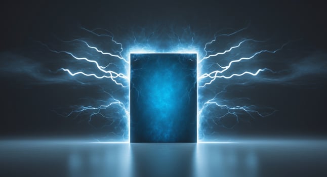 Abstract Blue Energy Portal or Gate with Lightning Strikes and Reflective Surface. photo