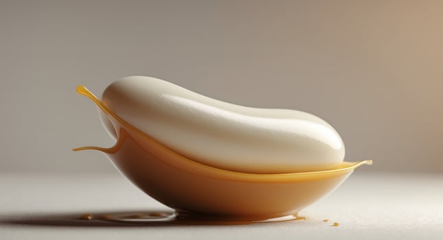 A bowl of cream and honey sitting on top of a table photo