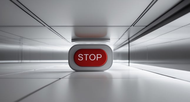 A stop sign is shown in a hallway photo