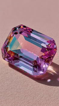 Beautifully cut pink and purple gemstone sparkling under natural light on a soft background photo