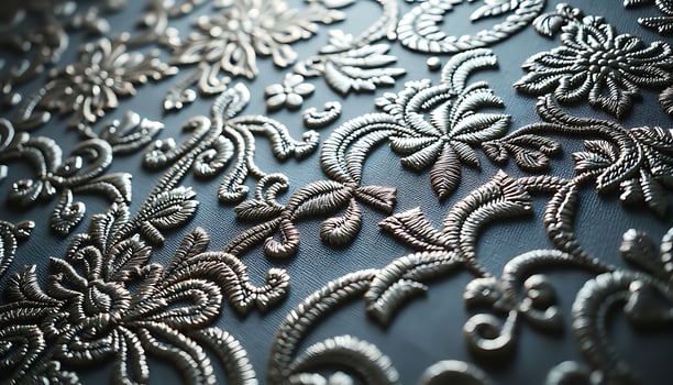 close up of a black and silver lace photo