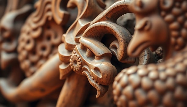 close up of a bunch of wooden carvings photo