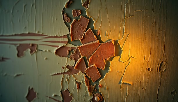 wall with peeling paint and a light on it photo