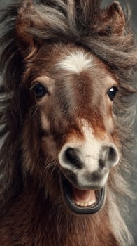 Happy pony with a lively expression in a studio setting enhances joyful vibes and playful energy photo