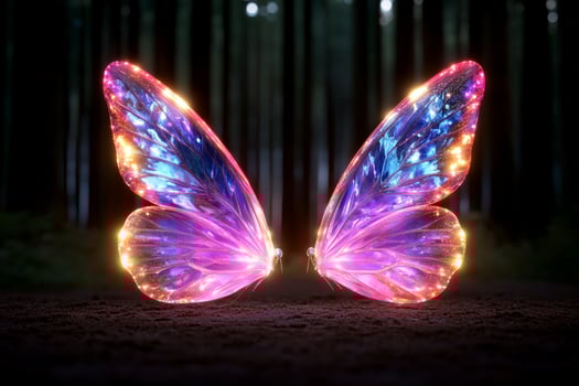 Two glowing fairy wings in the forest photo