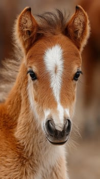 Young foal stands proudly in a field, showcasing its vibrant coat and curious expression during golden hour photo
