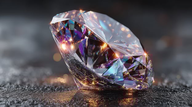 Sparking jewel rests on a dark surface, showcasing its brilliant facets and captivating reflections photo