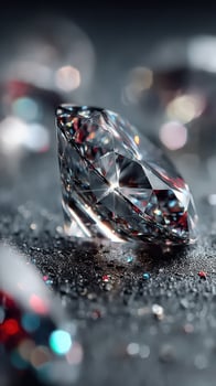 Sparkling diamond on textured surface with blurred colorful reflections in the backdrop photo