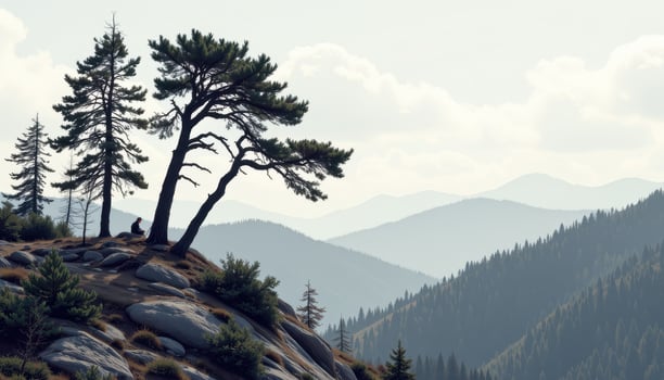 wind whistles through tall trees along the edge of a steep ridge. photo