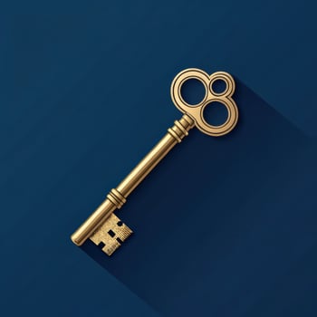 Elegant vintage key on blue background with minimalistic mood and copy space photo