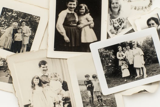 A group of old photos of a family