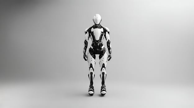 Futuristic humanoid robot standing in minimalist space photo