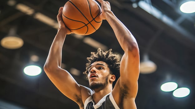 Focused basketball player preparing to shoot photo