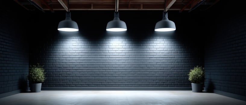 Illuminated black wall with standard lighting modern studio photography indoor eye-level minimalist design photo
