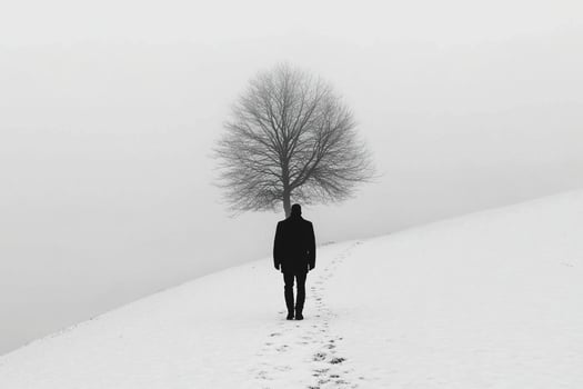 A man walking alone in the snow photo