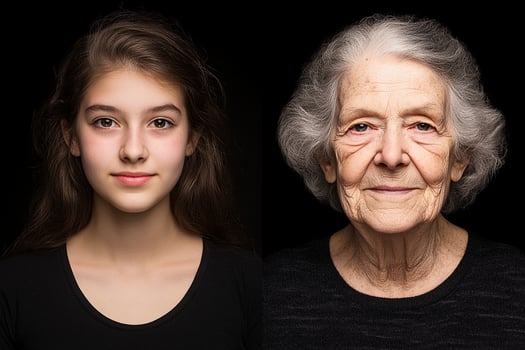 Two women are shown in different poses photo