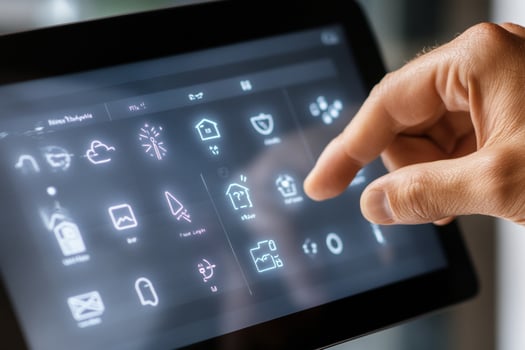 A person is touching a tablet with icons on it photo