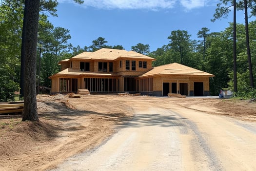A house under construction in the woods photo
