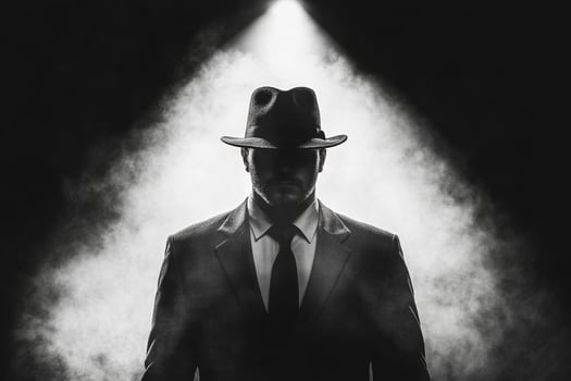 Man in suit and hat standing in smoke photo